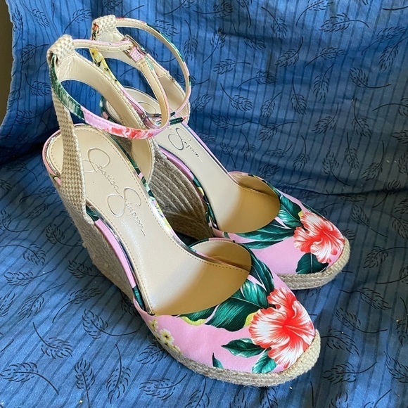 Jessica Simpson Zestah tropical platform wedge espadrilles 9.5 - Picture 1 of 7